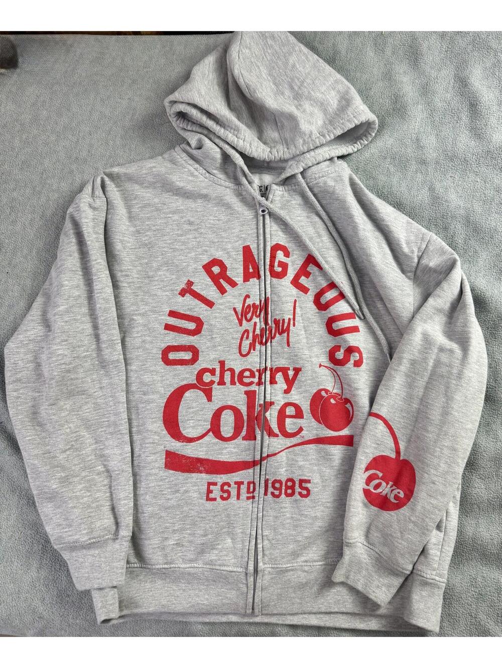 coca cola‎ cherry coke zip hoodie y2k graphic gray sweatshirt m